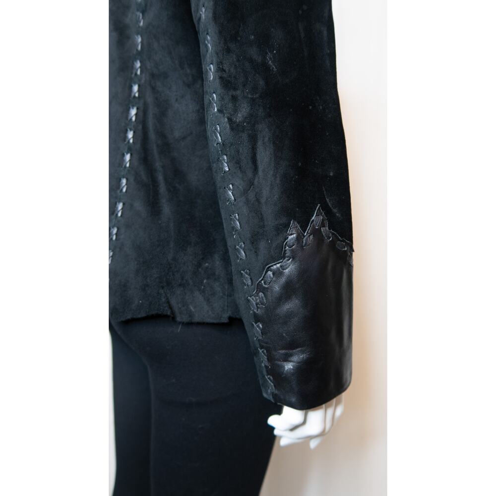 TRIBE AMERICA Women's Vintage Black Suede & Leather Beaded JacketUS 8 - Picture 8 of 14